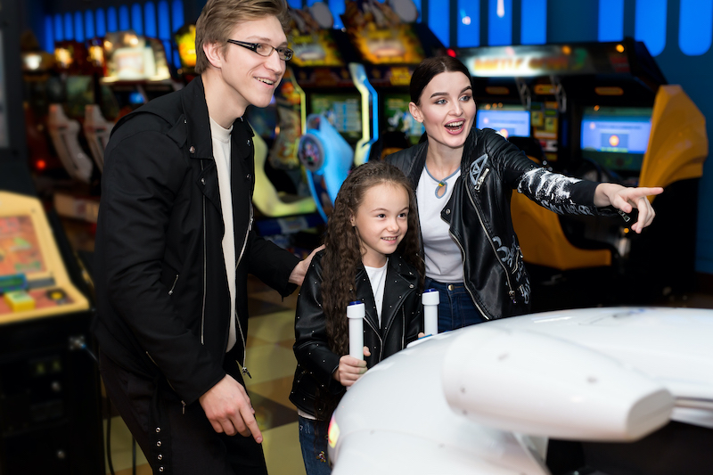 family at arcade