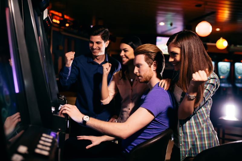 friends at the arcade