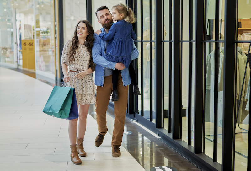 Family shopping at the mall