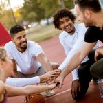 coworkers playing basketball