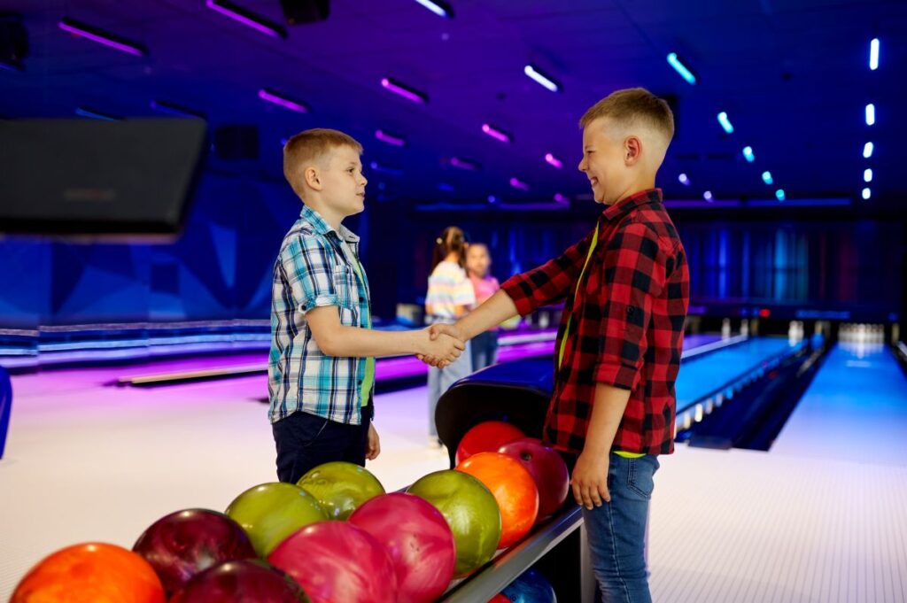 group of children in bowling alley